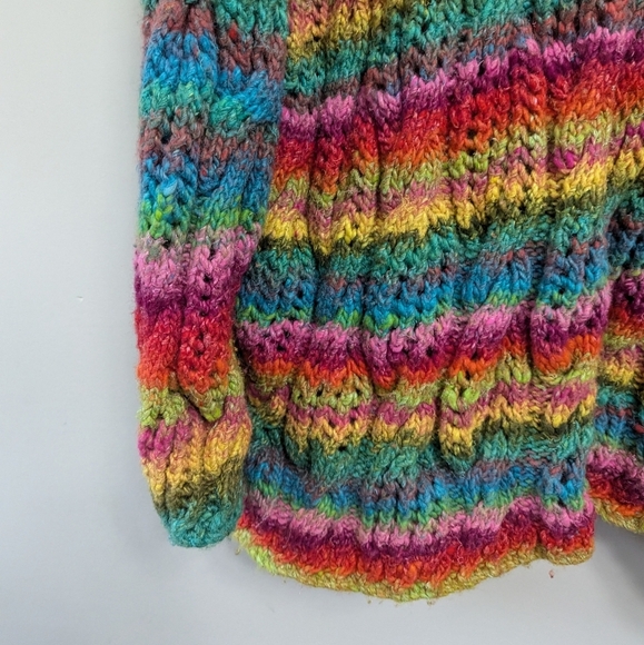 Handknit Gradient Rainbow Knit Open Chunky Cardigan Sweater - Picture 9 of 12